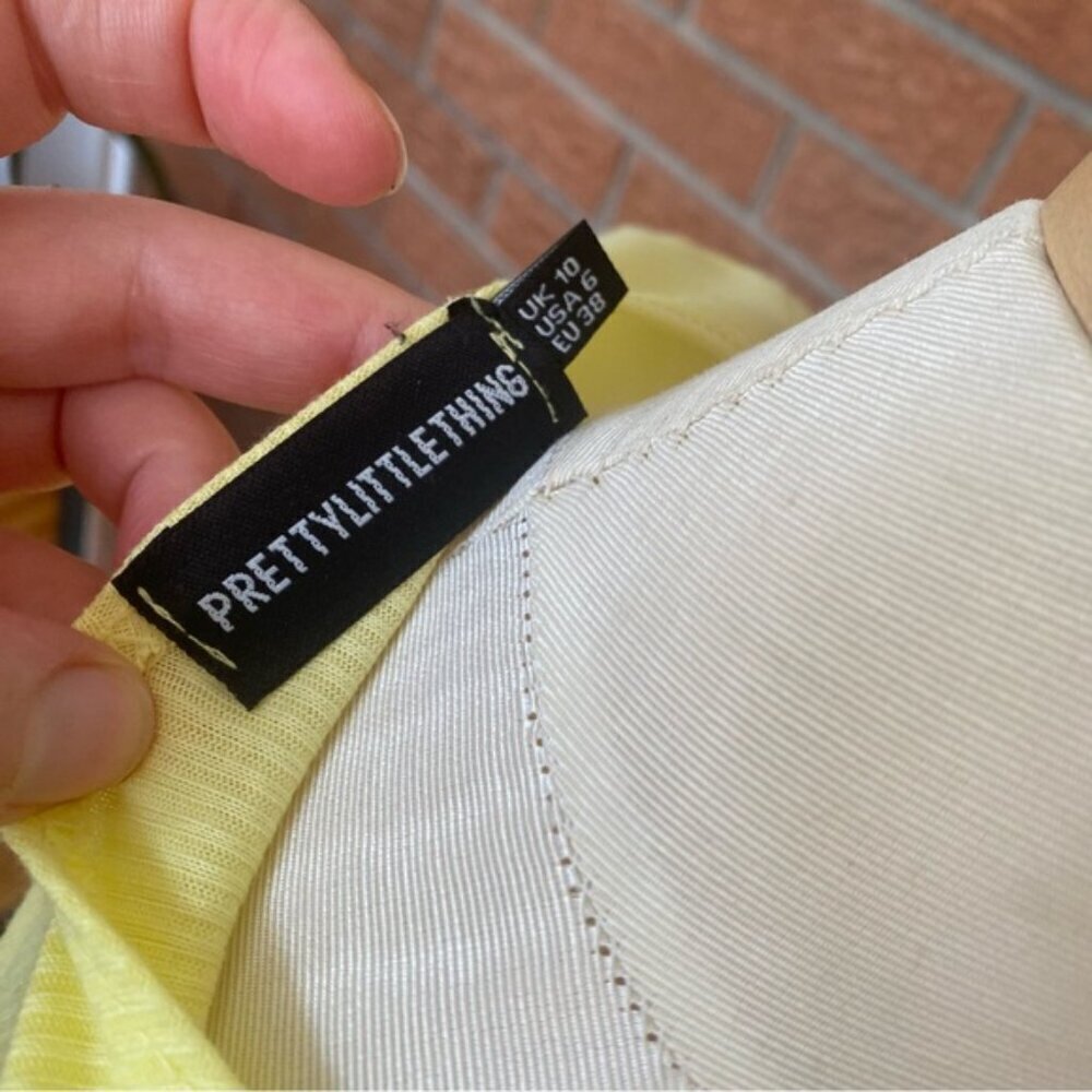 PrettyLittleThing Light Yellow Ribbed Tie Cardigan Women’s Size 6 - Picture 6 of 7